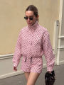 hh Women Trendy Polka Dot Two Piece Tracksuit Long Sleeve Crop Jacket & Shorts Set Casual High Street Summer Women Daily Outfit. 