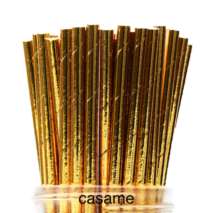 25pcs Metallic Gold heart star Foil Stripe Paper Straws Silver chevron Wedding Party Decor