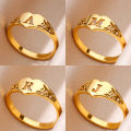 Fashion Hollow Initial Letter Heart Rings For Women Gold Color Stainless Steel A-Z Letter Ring Aesthetic Wedding Jewelry . 