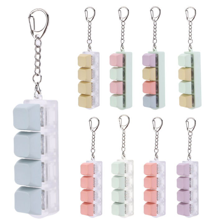 Keyboard Key Toy 4 Keys Button Keycap Fidget Keychain Keyboard Clicker Toy Keyboard Cube Toy for Adult s To Relief Pass Time