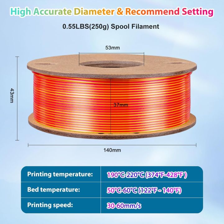 Multicolor%203D%20Printer%20Filament,Dual/Tri%20Color%201.75mm%20PLA%20Silk%20Shiny%20Printing%20Filament,250g(0.55lbs)%20Fit%20Most%20FDM%203D%20Printer%20-%20Image%205