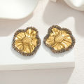 Kissmoon Fashion Exaggerated Flower Earrings for Women Girl Stainless Steel Shiny Stone-Edged Flower Earring Trendy Jewelry. 