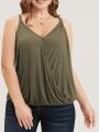 Women's V Neck Top Fashion Plus Size 1XL-5XL Summer Solid Cross Connection Tank Top Ladies Casual Sleeveless.