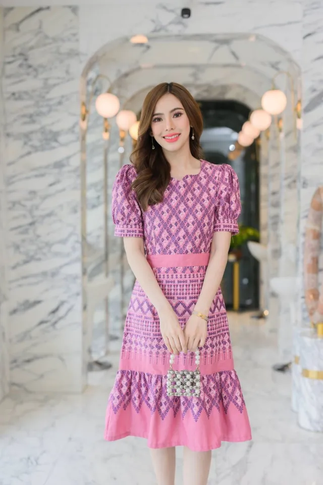 Lanna-Thai fabric dress (size 36 ") Thai cotton fabric, work wear, very  beautiful work. | Shop.com.mm