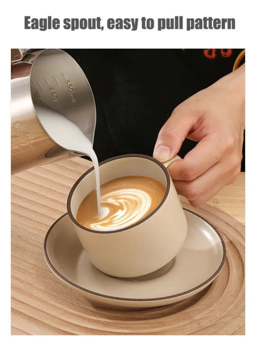 Stainless Steel Milk Frothing Jug Silver Frother Coffee Latte Container ...