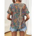 Plus Size 0XL-5XL Women's Fashionable V-neck Printed Casual and Comfortable Short Sleeved Shirt. 