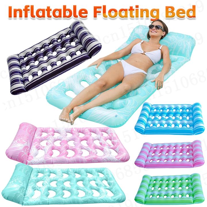 Inflatable Floating Bed with Headrest PVC Floating Lounger Pool Air Mattress for Swimming Pool Beach Adult Water Sleeping Bed