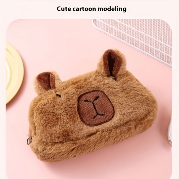 Cute%20Cartoon%20Capybara%20Large%20Capacity%20Plush%20Pencil%20Case,%20Makeup%20Brush%20Storage%20Bag,%20Office%20Stationery%20Organizer%20Pouch%20-%20Image%203