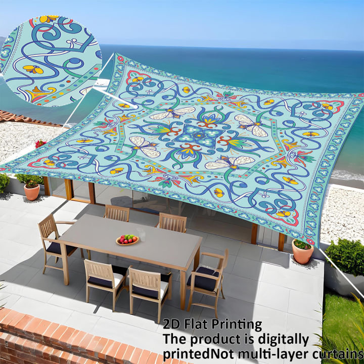 1%20Pc%20Turquoise%20Bohemian%20Butterfly%20&%20Floral%20Tile%20Print%20Outdoor%20Canopy%20Portable%20UV%20Protection%20Sun%20Shade%20for%20Beach%20Garden%20Camping%20-%20Image%204