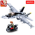 Aviation  Building Blocks Air Force F/A-18E Super Hornet Fighter Helicopter Aircraft Plane War Weapon Bricks Kids Toys. 