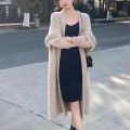 Autumn and winter loose and lazy style open knit coat, thick knee length imitation mink fur long sleeved sweater, warm jacket. 