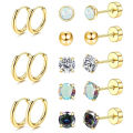 Hypoallergenic 18G Stainless Steel Stud Hoop Earrings Set for Women Men CZ Flat Back Earrings Cartilage Earrings Hoop Stud. 