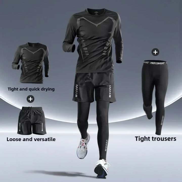 Men's Fitness Running Set Tight-Fit Quick-Dry Clothes for Autumn Night ...