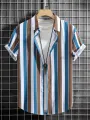 Men's Summer Short Sleeve Printed Shirt Thin Beach Shirt Men's Clothing Casual Striped shirt. 
