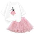 Fashion Summer Girls Outfits Pretty Ballet Dance Girl T-shirt and Tutu Skirt Set for Princess Clothes Suit Children Clothing.