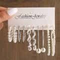 5 Pairs Elegant Wrapped Imitation Pearl Round Hoop Earrings Exaggerated Geometry Big Round Earrings Women's Party Set Jewelry.