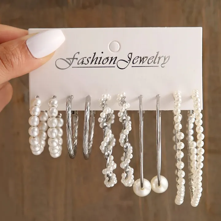 5%20Pairs%20Elegant%20Wrapped%20Imitation%20Pearl%20Round%20Hoop%20Earrings%20Exaggerated%20Geometry%20Big%20Round%20Earrings%20Women's%20Party%20Set%20Jewelry%20-%20Image%203
