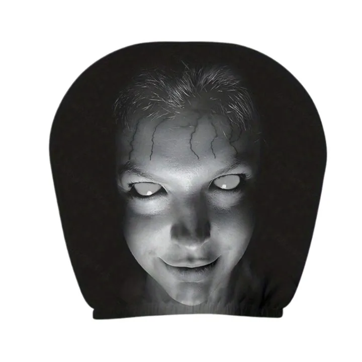 2Pcs Halloween Car Headrest Cover Black Horror Skull Printed Head Rest Cover Elastic Funny Seat Head Pillowcase Car Decor