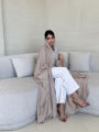 Middle Eastern Muslim Robe Fashion Soft Light Satin Bat Sleeves Long Sleeved Coat Women's Arabic Robe.