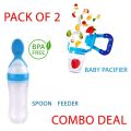 2 in 1 Baby Infant Food Fruits Soft Bite Nipple Feeder Silicone Pacifier With Baby Spoon Squeeze Soft Silicone Spoon Feeder Feeding Tool

 For Babies. 