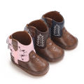 Leather Western Boots Cowboy Bootie Soft Sole Non-Slip Crib Shoes for Baby Infant Toddler Girls Boys Newborn.