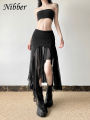 Nibber 2026 Summer Solid Color Simple All-match Casual Fimbriate High Street Trendy Cool Women's Laminated Ruffled Skirt.