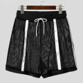 Men's Mesh See-through Shorts Fashion Patchwork Drawstring Beach Shorts Leisure Sport Shorts for Man Pajamas Home Underwear.
