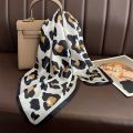 Leopard Scarf Women Imitation Silk Neck Ribbon Ties for Hair Bands Lady Shawls and Wraps Bandana Foulard Square Scarves. 