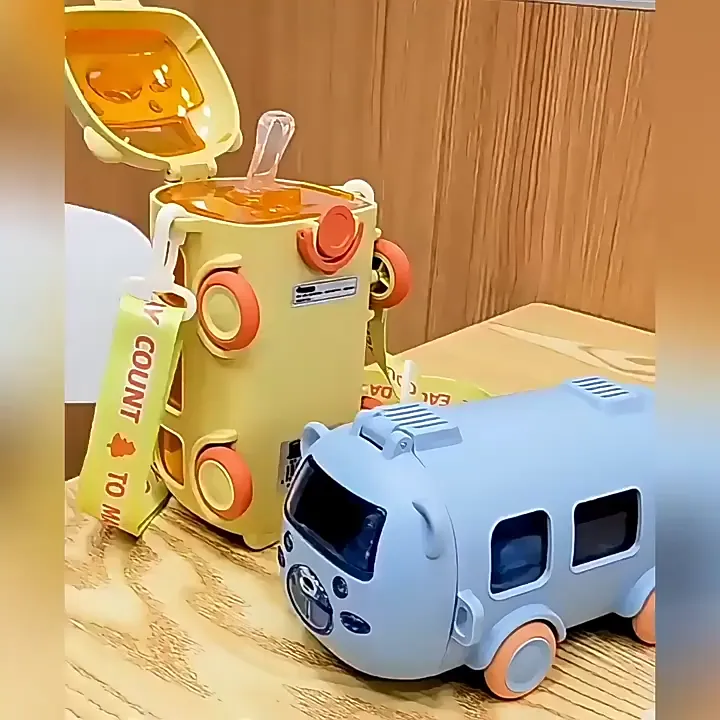 🚗💧 Cute Bus Shape Water Bottle 500ml (17oz) | BPA-Free Kids Straw Cup ...