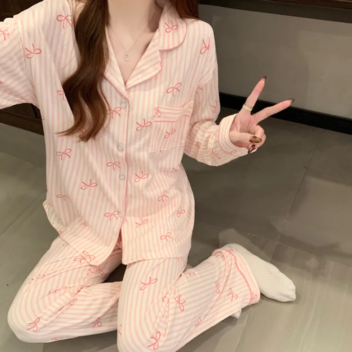 New%20Women's%20Spring%20and%20Fall%20Pajamas%20Homewear%20Set%20Wrinkled%20Cloth%20Sweet%20Girl%20Students%20Long-Sleeved%20Casual%20Pajamas%20Homewear%20Set%20-%20Image%202