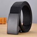Men's Belt Automatic Metal Buckle Imitation Nylon Webbing Outdoor Work Belt Toothless Automatic Buckle Casual Sports Canvas Belt.