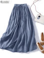 ZANZEA Elegant Faldas Flowy A-line Pleated Skirt 2024 Casual Women Elastic Waist Skirts Party Loose High Waist Solid Maxi Skirt. 