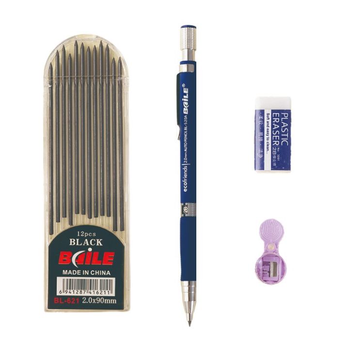 2.0mm Mechanical Pencil Set 2B Automatic Pencils With Black Lead Refills For Writing