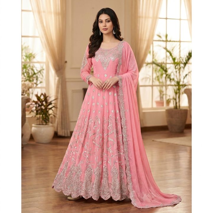 Georgette Embroidery New Stylish unready Made Party Long Gown Dress for women