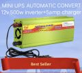 (MINI UPS) 12V UPS 2 IN 1 (CHARGER 5AMP+500WAT INVERTER) , 12V MINI UPS , ups for 12v battery, 12v automatic convert ups. 