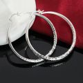 Charms fine 925 Sterling Silver 5CM circle hoop Earrings for Women fashion Pretty wedding party Jewelry Holiday gifts. 