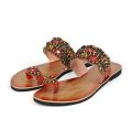 Ladies Gorgeous Random Use Flat Sandals With Puthi work - Rajsthani Stone Work One Pie Girls Flat Shes - Womens One Pie Casual Slipper - Female Flat Slides Sandals.