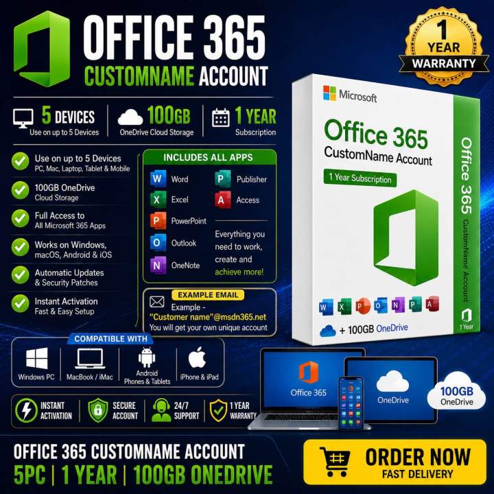 Office 365 lifetime customname Account 5 devices instant delivery to ...