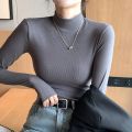 2025 New Knitted Half-turtleneck Pullovers Women Bottom Shirts Sweater Jumper Elegant Korean Fashion Long-sleeved Tops Knitwear.