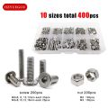 400pcs/box M2 M3 Allen Hexagon Hex Socket Ultra Thin Flat Wafer Head Screw Bolt Nut Assortment Kit Set 304 A2-70 Stainless Steel.