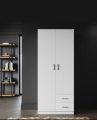 Modern Bedroom Closet Cabinet with Clothes rod And Storage space, Hitow 2 Doors Wardrobe Armorie,  Storage Space Organizer, White. 