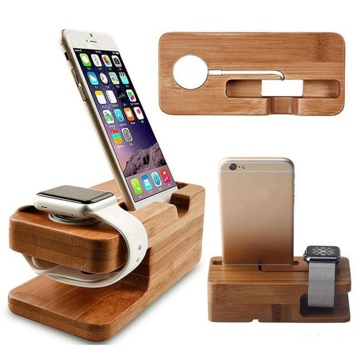Wooden Charging Dock Station for Mobile Phone Holder Stand Bamboo Charger Stand Base For Apple Watch series and For iphone