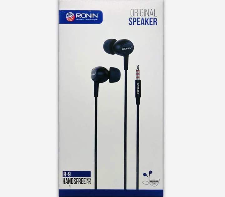 Original Ronin R9 Handsfree with Mic - Crystal Clear Sound, Wired Design with Good Microphone - Perfect for Gaming, PUBG, Music, and Entertainment - Compatible with Mobiles, Laptops, Computers, Portable Music Players, and All Devices with 3.5mm Audio Jack