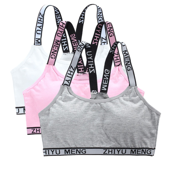 3pcs Teenage Bra Girl Vest Cotton Teen Girls's Sports Lingerie Adolescente Kids Underwear Letter Racerback Student Training Bras