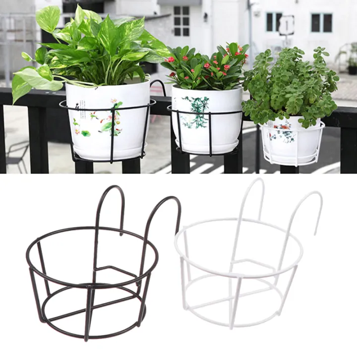Garden Iron Rack Garden Hanging Plant Iron Racks Balcony Round Flower Pot Rack Railing ...