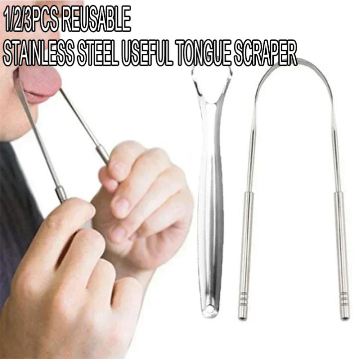 1/2/3PCS Reusable Stainless Steel Useful Tongue Scraper Cleaner Fresh Breath Cleaning Coated Tongue Oral Hygiene Care Tools