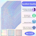 50 Sheets Holographic Vinyl Sticker Paper Clear A6 Self Adhesive Waterproof Cold Lamination Film Gem Rainbow Sand Star Patterns. 