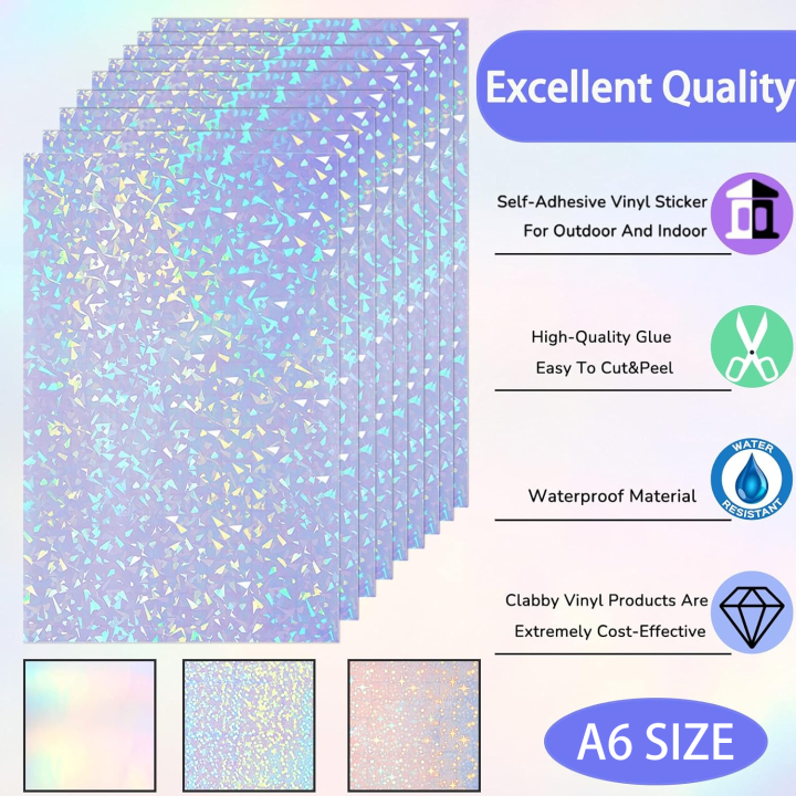 50%20Sheets%20Holographic%20Vinyl%20Sticker%20Paper%20Clear%20A6%20Self%20Adhesive%20Waterproof%20Cold%20Lamination%20Film%20Gem%20Rainbow%20Sand%20Star%20Patterns%20-%20Image%203