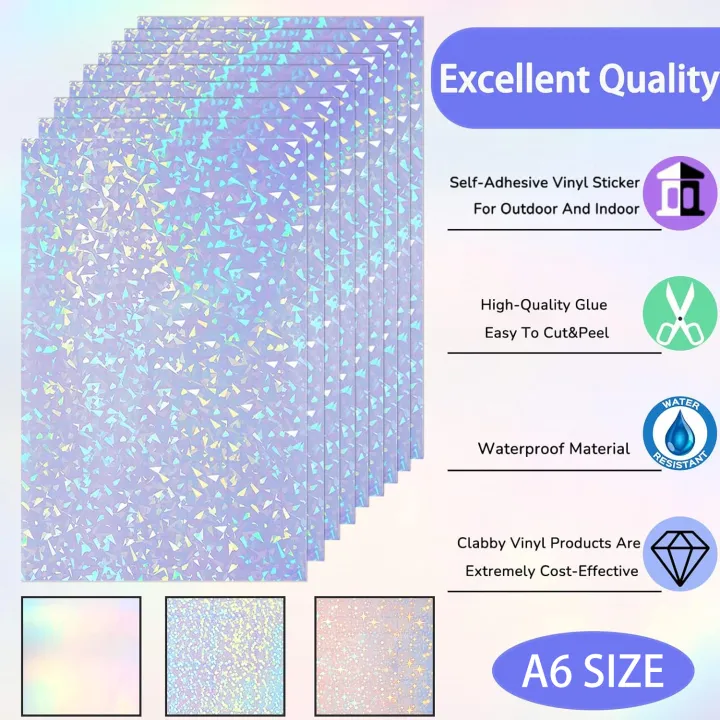 50%20Sheets%20Holographic%20Vinyl%20Sticker%20Paper%20Clear%20A6%20Self%20Adhesive%20Waterproof%20Cold%20Lamination%20Film%20Gem%20Rainbow%20Sand%20Star%20Patterns%20-%20Image%203