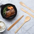 Bamboo Travel Tableware Reusable Bamboo Cutlery Set with Carrying Case Portable Wooden Dinnerware Bamboo Charcoal Toothbrush. 